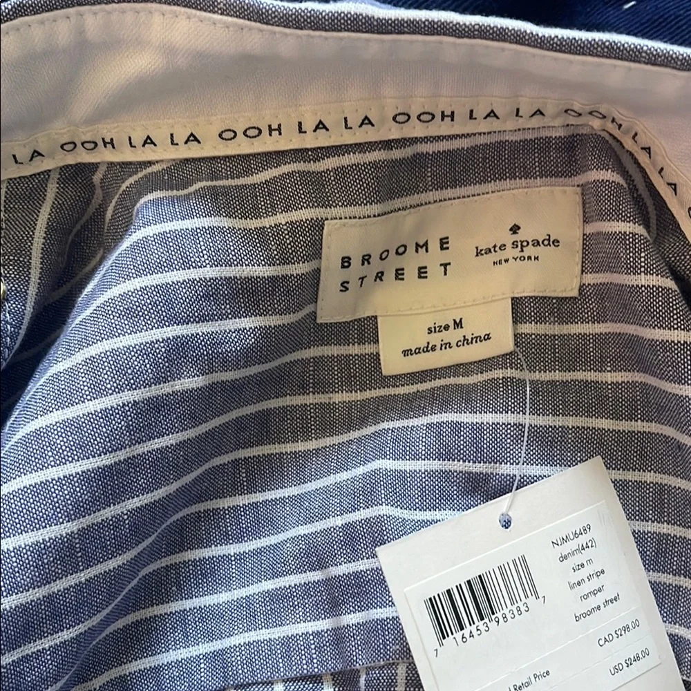 Kate Spade Linen Broom Street Blue Striped Sleeveless Romper